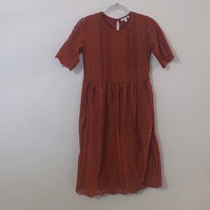 Stevie Hender Burnt Orange Lace Dress Short Sleeve Midi